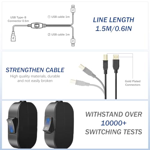 Verilux® 5FT Printer Cable with Switcher Dual USB to USB-B for Two Computers Nylon Gold Plated for HP Canon Dell Epson Lexmark Xerox Samsung and More 2PCS Verilux® 5FT Printer Cable with Switcher Dual USB to USB-B for Two Computers Nylon Gold Plated for HP Canon Dell Epson Lexmark Xerox Samsung and More 2PCS